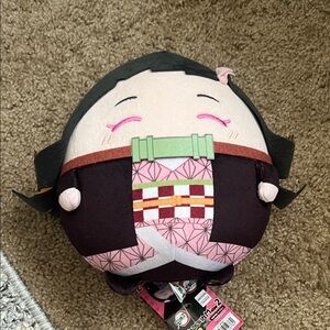 Demon Slayer Nezuko Plush - Pink & Black Round Cushion
